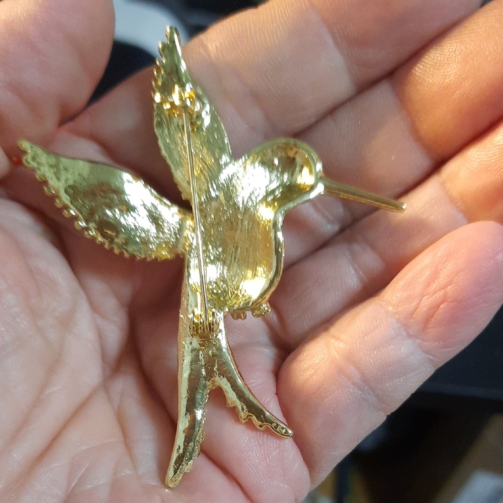Vibrant Blue and Green Hummingbird Brooch - Picture 2 of 2